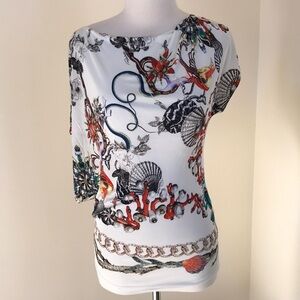 Roberto Cavalli SZ 38 shell and pearl printed top